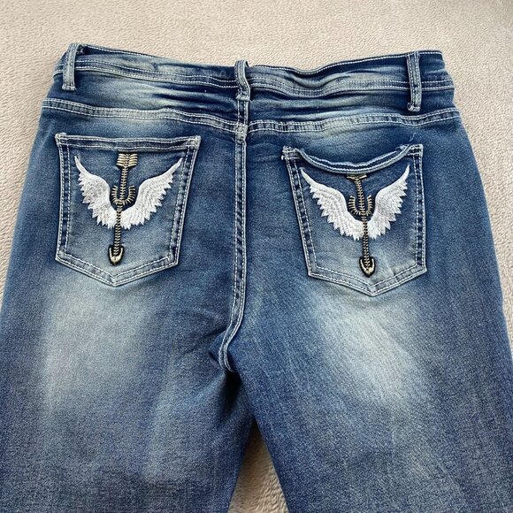 Temu Women's Jeans Large 30x28 Flare Leg Mid Rise Baggy Embroidered Retro - Picture 10 of 13